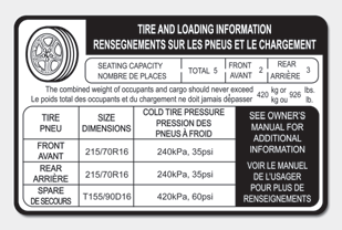 Étiquette de renseignements sur les pneus et la charge 